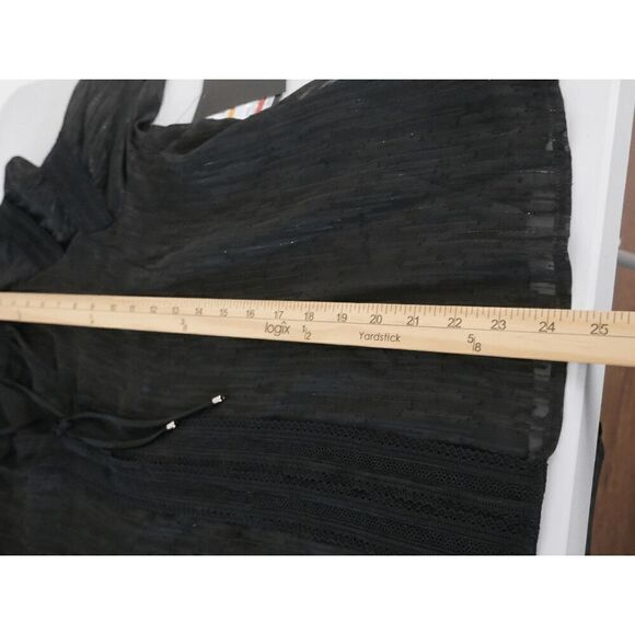 TOMMY HILFIGER Women's Black Textured Split-Neck Long Sleeve Top  S - Picture 6 of 9